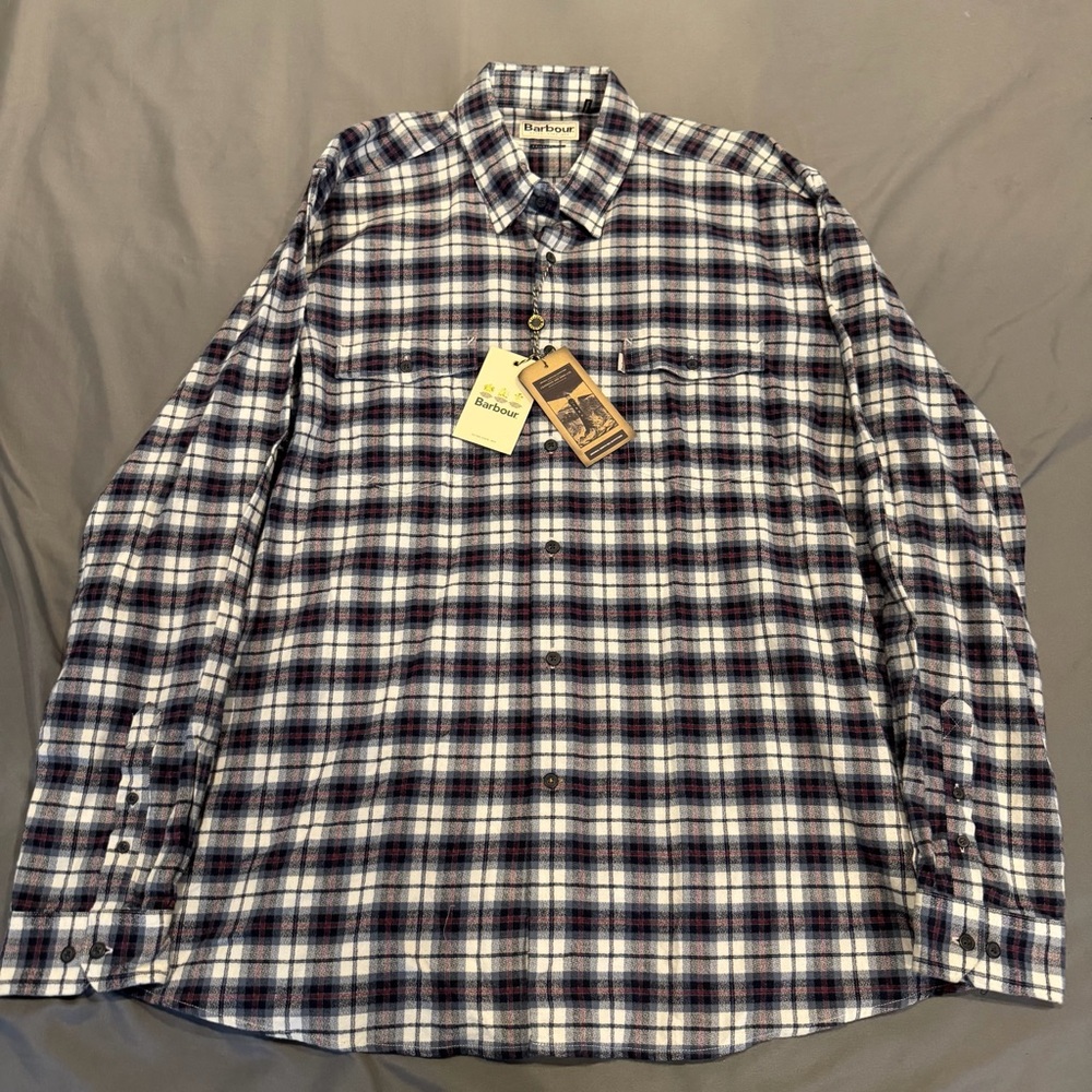 Barbour Men's Navy and White‎ Plaid Shirt